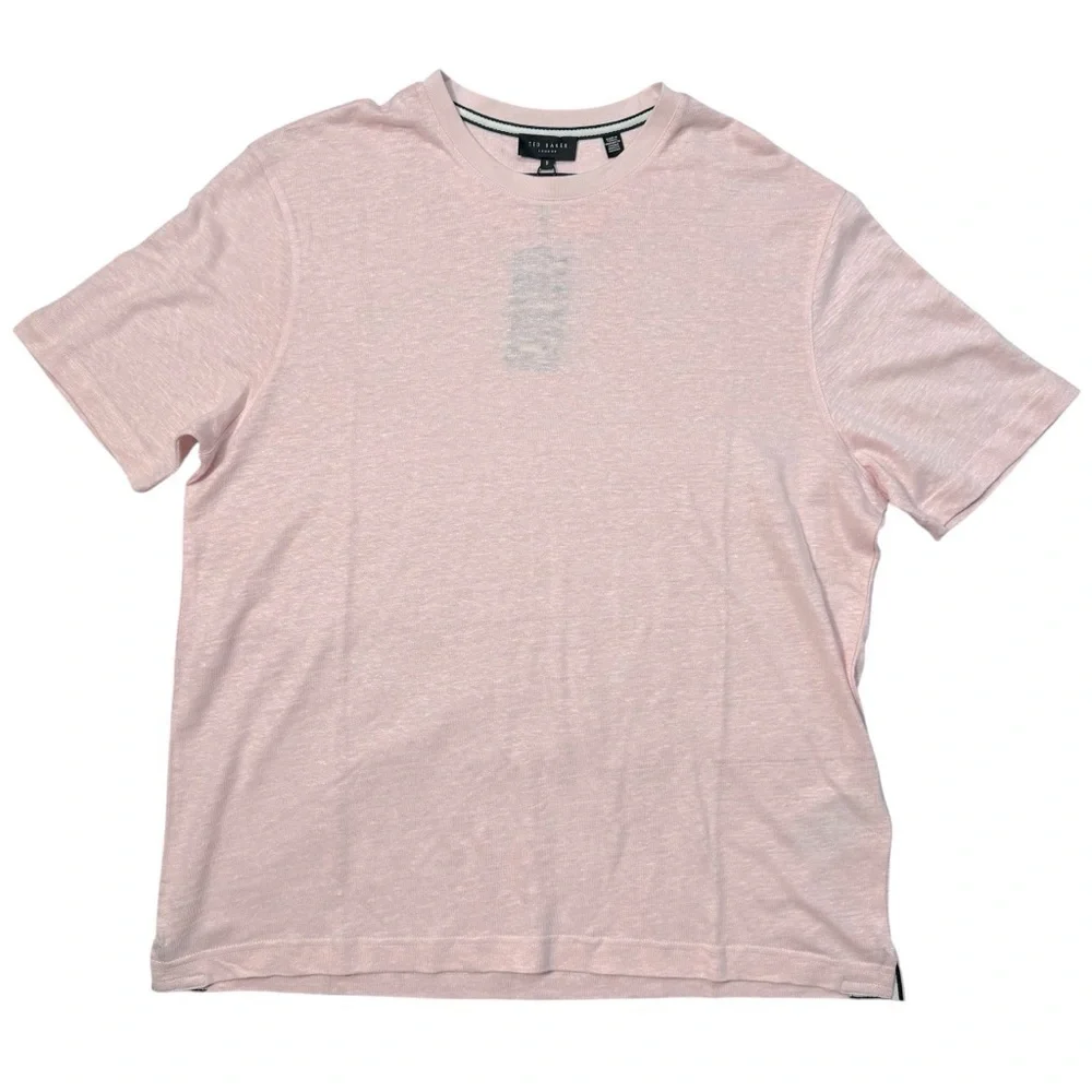 NWT New $95 Ted Baker Flinlo Linen Crew Neck Light Pink T-Shirt Size 5 US XL